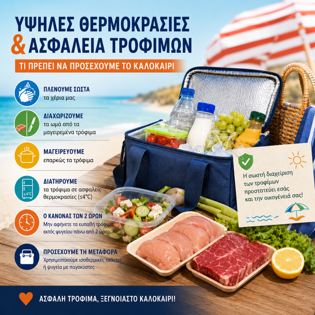 Ασφαλής συντήρηση και μεταφορά τροφίμων κατά τη διάρκεια του καλοκαιριού για πρόληψη τροφικών δηλητηριάσεων.