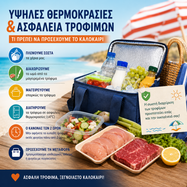 Ασφαλής συντήρηση και μεταφορά τροφίμων κατά τη διάρκεια του καλοκαιριού για πρόληψη τροφικών δηλητηριάσεων.