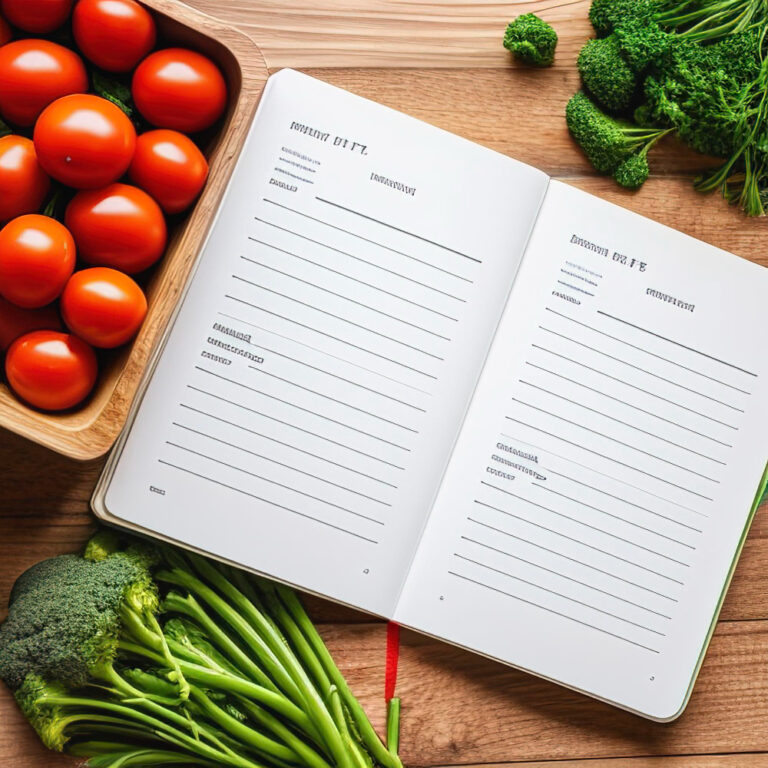 Blank Notebook With Fresh Vegetables Herbs Legumes Nuts Top View Veggie Cooking Concept
