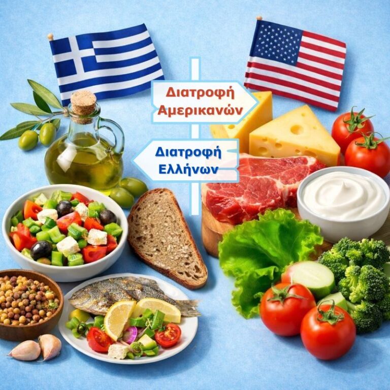 Σύγκριση ελληνικής και αμερικανικής διατροφής με τρόφιμα της Μεσογειακής δίαιτας και των διατροφικών οδηγιών USDA 2026