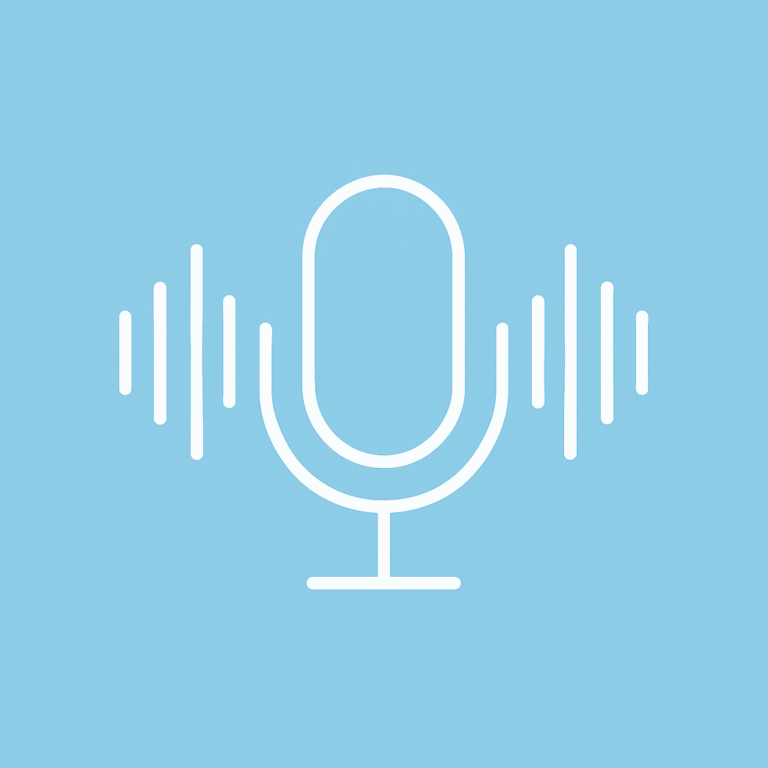 Μινιμαλ εικόνα podcast με μικρόφωνο σε γαλάζιο φόντο