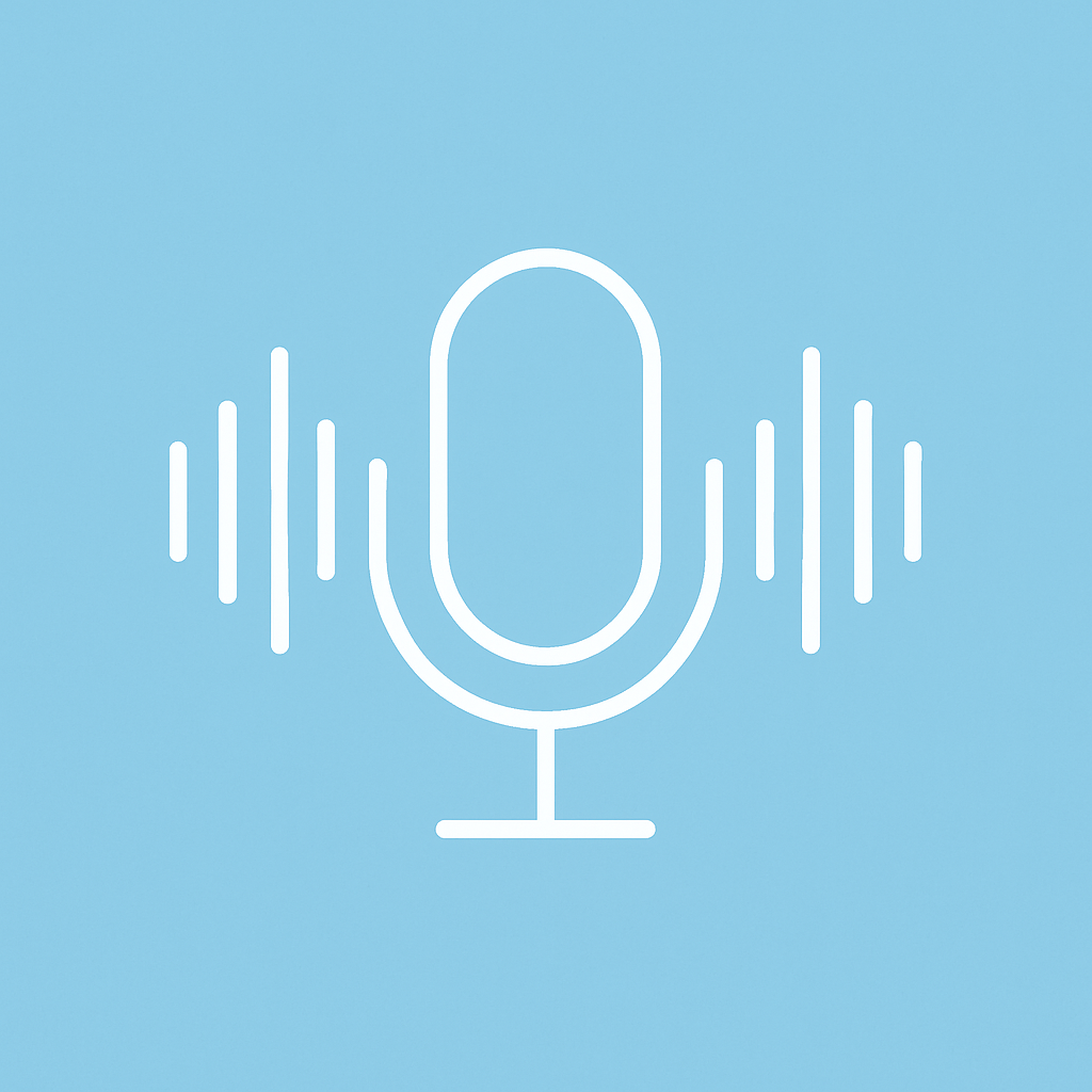 Μινιμαλ εικόνα podcast με μικρόφωνο σε γαλάζιο φόντο